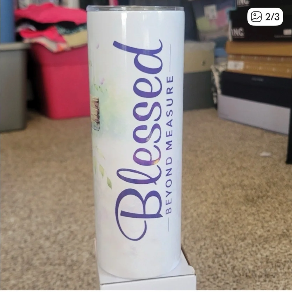 BLESSED BEYOND MEASURE HANDMADE 20oz SKINNY TUMBLER NIB 21